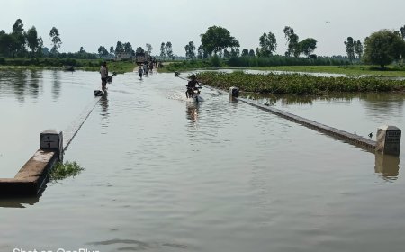 Unnao गंगा खतरे के निशान से ऊपर सहायक कल्याणी नदी ऊफनाने से डूबा पुल राहगीरों को हो रही परेशानी